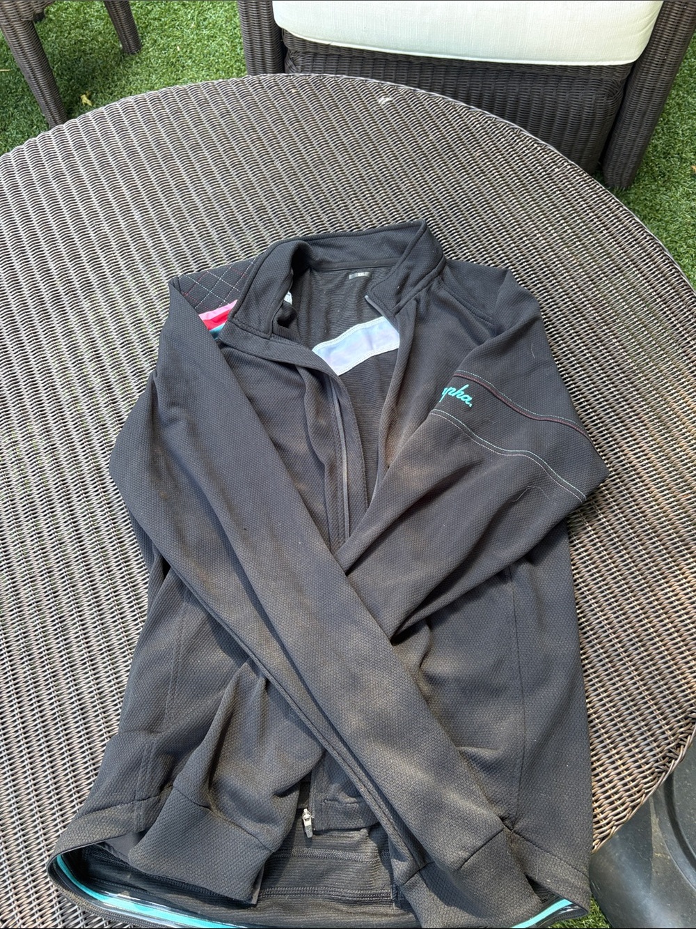 Rapha Women's Black Cycling Bomber Jacket with Teal Logo